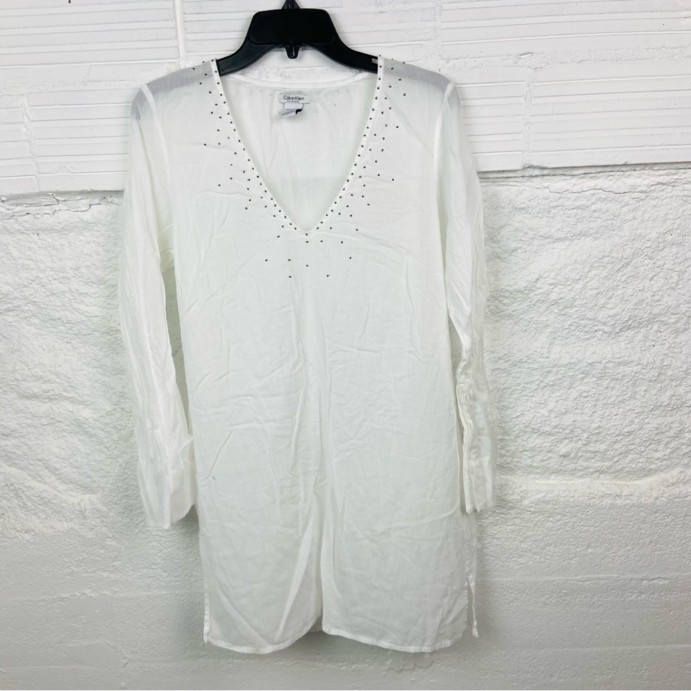 CALVIN KLEIN SWIMWEAR light weight 100% cotton beaded swimsuit coverup medium - Picture 11 of 17